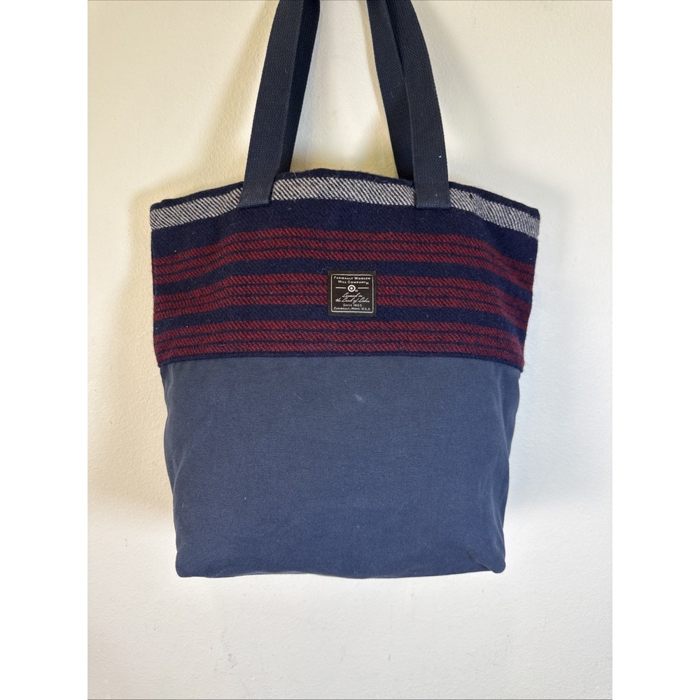 Faribault Woolen Mill Co. Target Navy Canvas Wool Tote 17.5x15x5 Large EUC